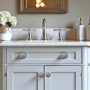 Beautiful Art Deco Pink Water Lily in Pond Ceramic Knob