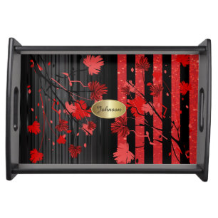 Beautiful Art Deco Red & Black Floral DIY Name Serving Tray