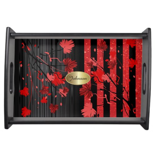 Beautiful Art Deco Red  Black Floral  DIY Name Serving Tray