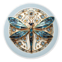 Beautiful Art Deco Stained Glass Dragonfly   Ceramic Knob