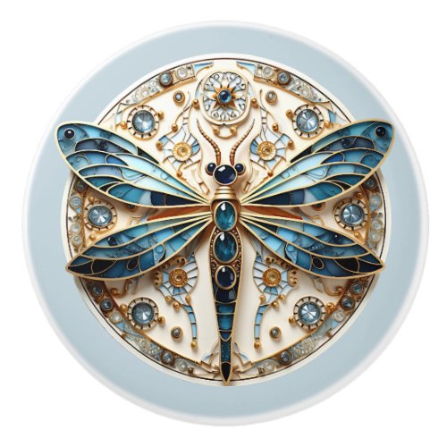 Beautiful Art Deco Stained Glass Dragonfly   Ceramic Knob