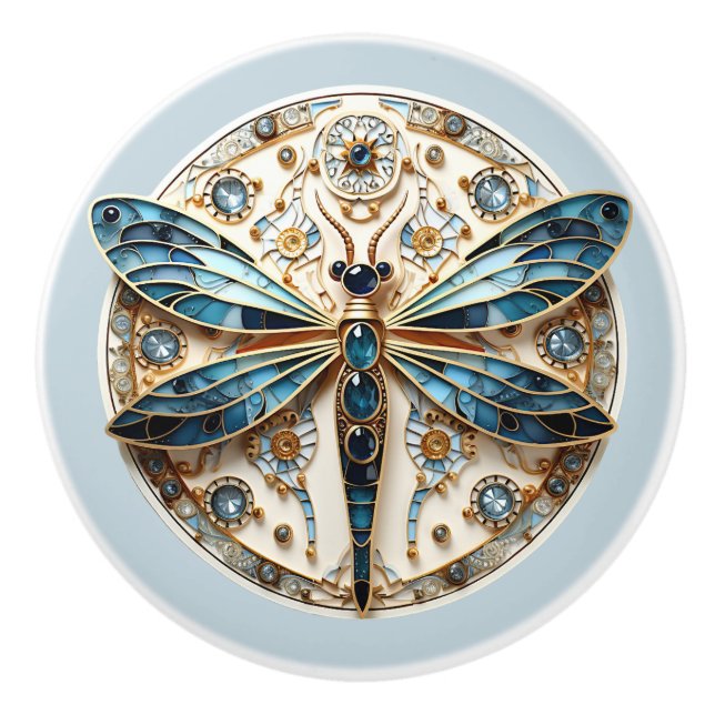 Beautiful Art Deco Stained Glass Dragonfly   Ceramic Knob (Front)
