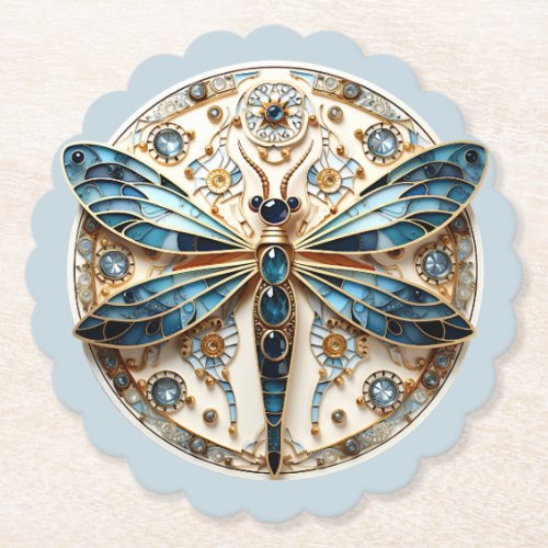 Beautiful Art Deco Stained Glass Dragonfly   Paper Coaster