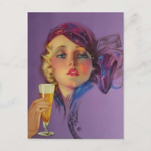 Beautiful Art deco Vintage Pin up  girl Postcard