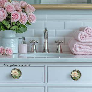 Beautiful Art Deco White Water Lily Lotus Flower Ceramic Knob