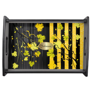 Beautiful Art Deco Yellow & Black Floral DIY Name Serving Tray