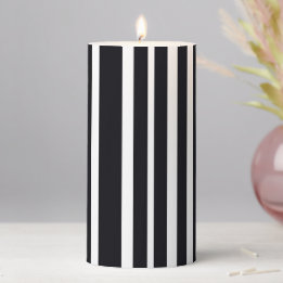 Beautiful Art Form Modern Chic Black White Striped Pillar Candle