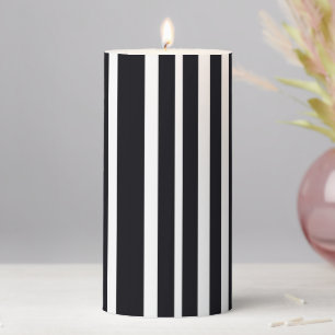 Beautiful Art Form Modern Chic Black White Striped Pillar Candle