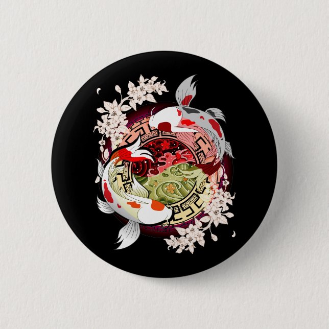 Beautiful Art Japanese Flower Koi Fish Button (Front)
