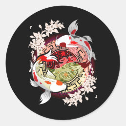 Beautiful Art Japanese Flower Koi Fish Classic Round Sticker