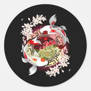 Beautiful Art Japanese Flower Koi Fish Classic Round Sticker
