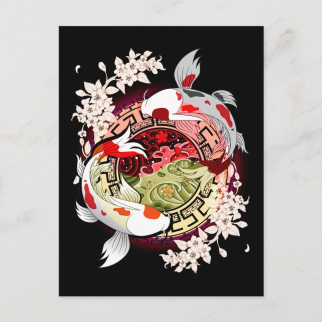 Beautiful Art Japanese Flower Koi Fish Postcard (Front)