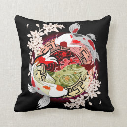 Beautiful Art Japanese Flower Koi Fish Throw Pillow