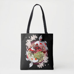 Beautiful Art Japanese Flower Koi Fish Tote Bag