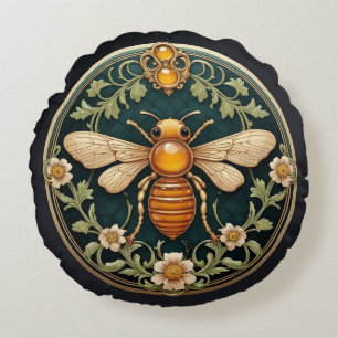 Beautiful Art Nouveau Bee Round Pillow