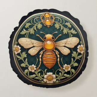 Beautiful Art Nouveau Bee Round Pillow