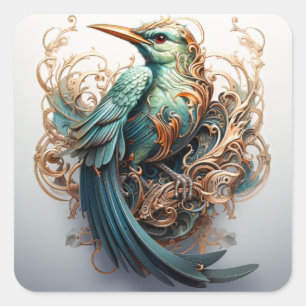Beautiful Art Nouveau Bird Square Sticker