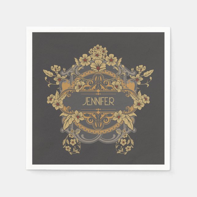 Beautiful Art Nouveau design with flowers  Napkins (Front)