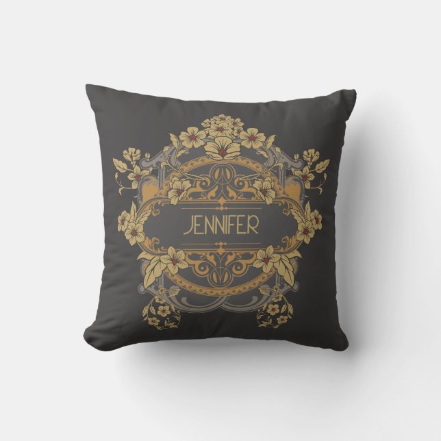 Beautiful Art Nouveau design with flowers  Throw Pillow (Front)