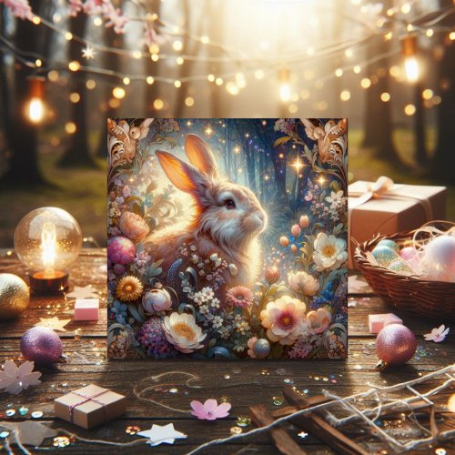 Beautiful Art Nouveau Easter Rabbit Christian  Holiday Card