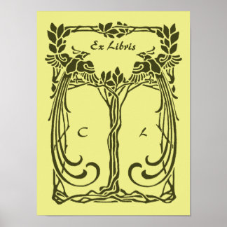 Beautiful art nouveau peacocks, add 2 initials poster