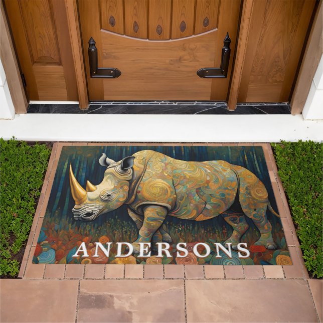 Beautiful Art Nouveau Rhino Door Mat (Outdoor)