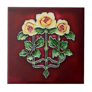 Beautiful Art Nouveau Rose Ceramic Tile