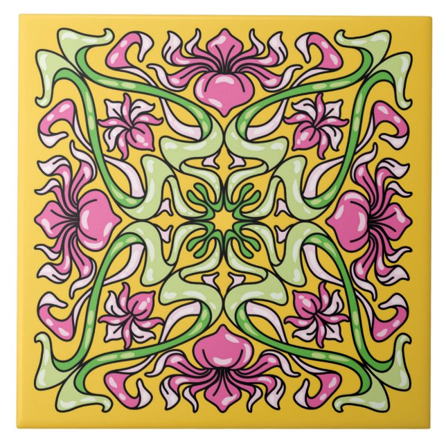 Beautiful Art Nouveau tile with Iris flowers (Front)