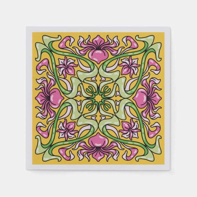 Beautiful Art Nouveau tile with Iris flowers Napkins (Front)