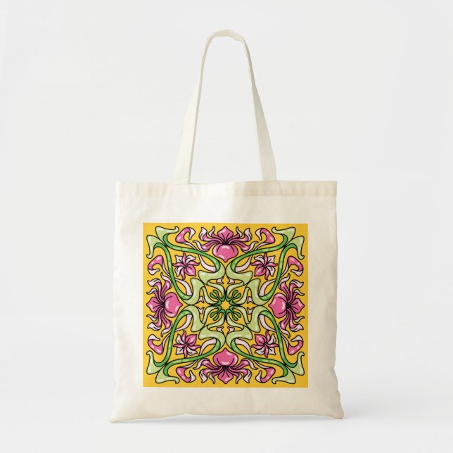 Beautiful Art Nouveau tile with Iris flowers Tote Bag (Front)