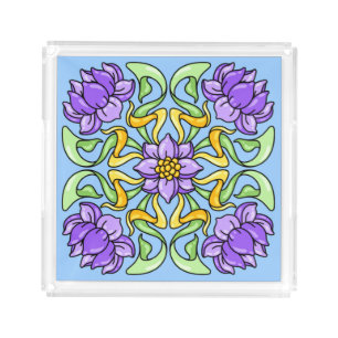 Beautiful Art Nouveau tile with purple flowers Acrylic Tray