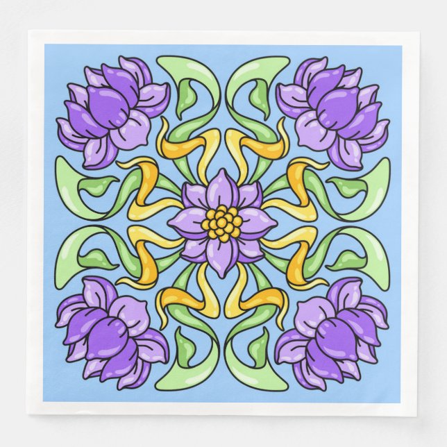 Beautiful Art Nouveau tile with purple flowers Paper Dinner Napkins (Front)