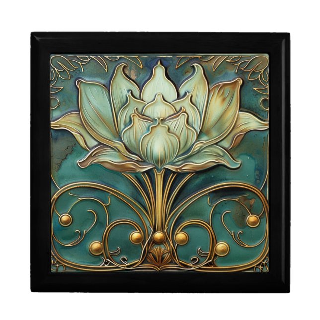Beautiful Art Nouveau Water Lily Turquoise Gold   Gift Box (Front)