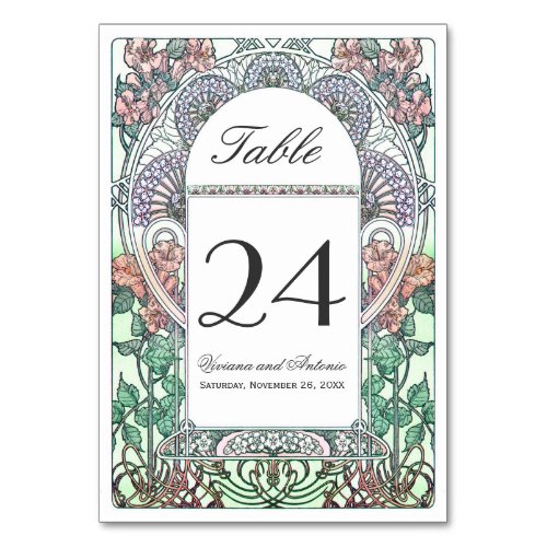 Beautiful Art Nouveau Wedding Table Numbers