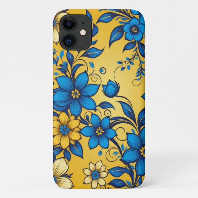 Beautiful Art of Blue & Yellow Flowers Pattern Case-Mate iPhone Case (Back)
