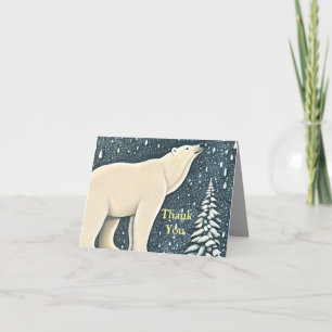 Beautiful Artic Polar Bear Letterpress Thank You Card