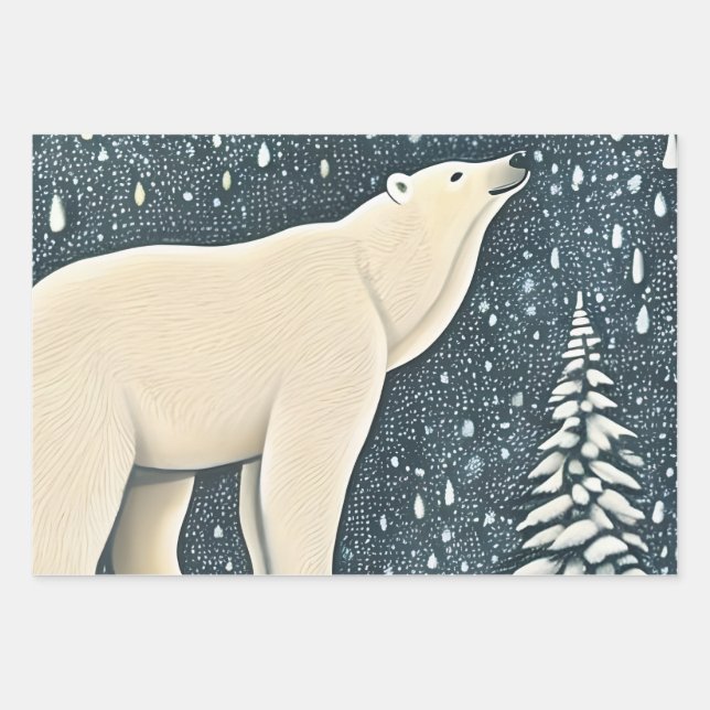 Beautiful Artic Polar Bear Wrapping Paper Sheets (Front)