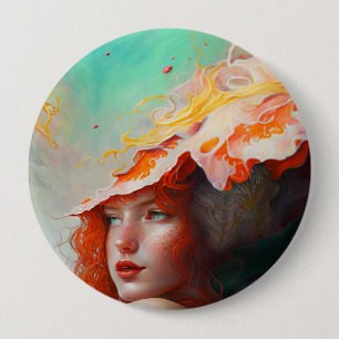 Beautiful Artistic Abstract Red Haired Ginger Girl Button