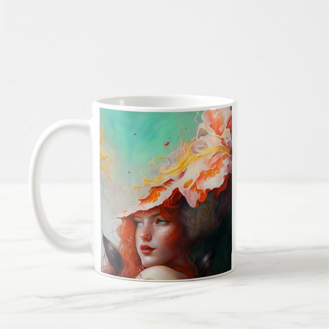 Beautiful Artistic Abstract Red Haired Ginger Girl Coffee Mug (Left)