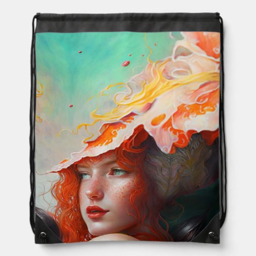 Beautiful Artistic Abstract Red Haired Ginger Girl Drawstring Bag