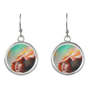 Beautiful Artistic Abstract Red Haired Ginger Girl Earrings