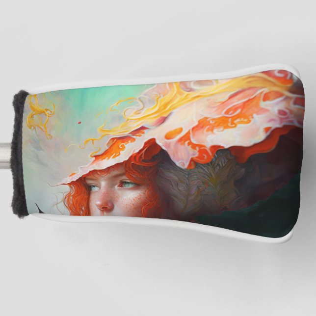 Beautiful Artistic Abstract Red Haired Ginger Girl Golf Head Cover (Front)