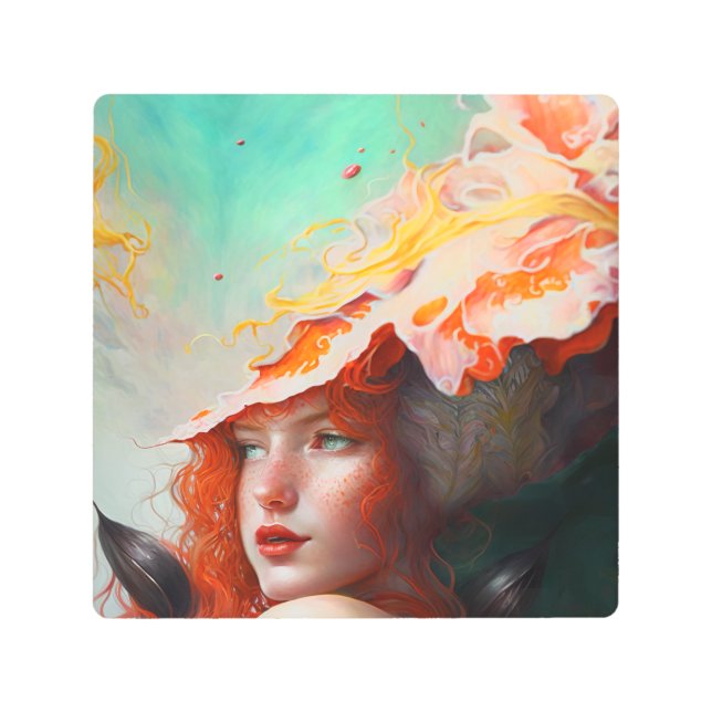 Beautiful Artistic Abstract Red Haired Ginger Girl Metal Print (Front)