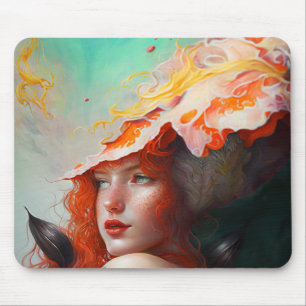 Beautiful Artistic Abstract Red Haired Ginger Girl Mouse Pad