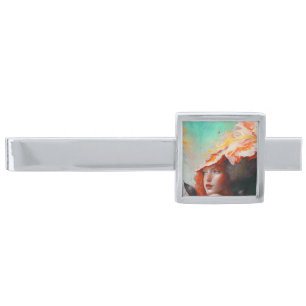 Beautiful Artistic Abstract Red Haired Ginger Girl Silver Finish Tie Bar