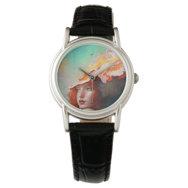 Beautiful Artistic Abstract Red Haired Ginger Girl Watch (Front)