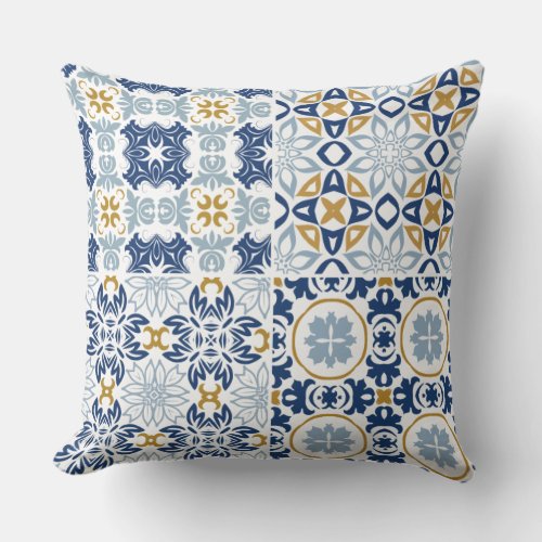 Beautiful artistic blue Portuguese tile pattern Throw Pillow