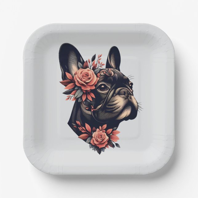 Beautiful artistic Frenchie Paper Plates (Front)