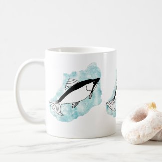Beautiful Artistic Hand-drawn Salmon with Blue Coffee Mug