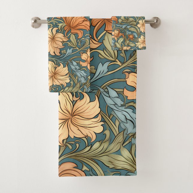 Beautiful artistic hand drawn William Morris Bath Towel Set (Insitu)